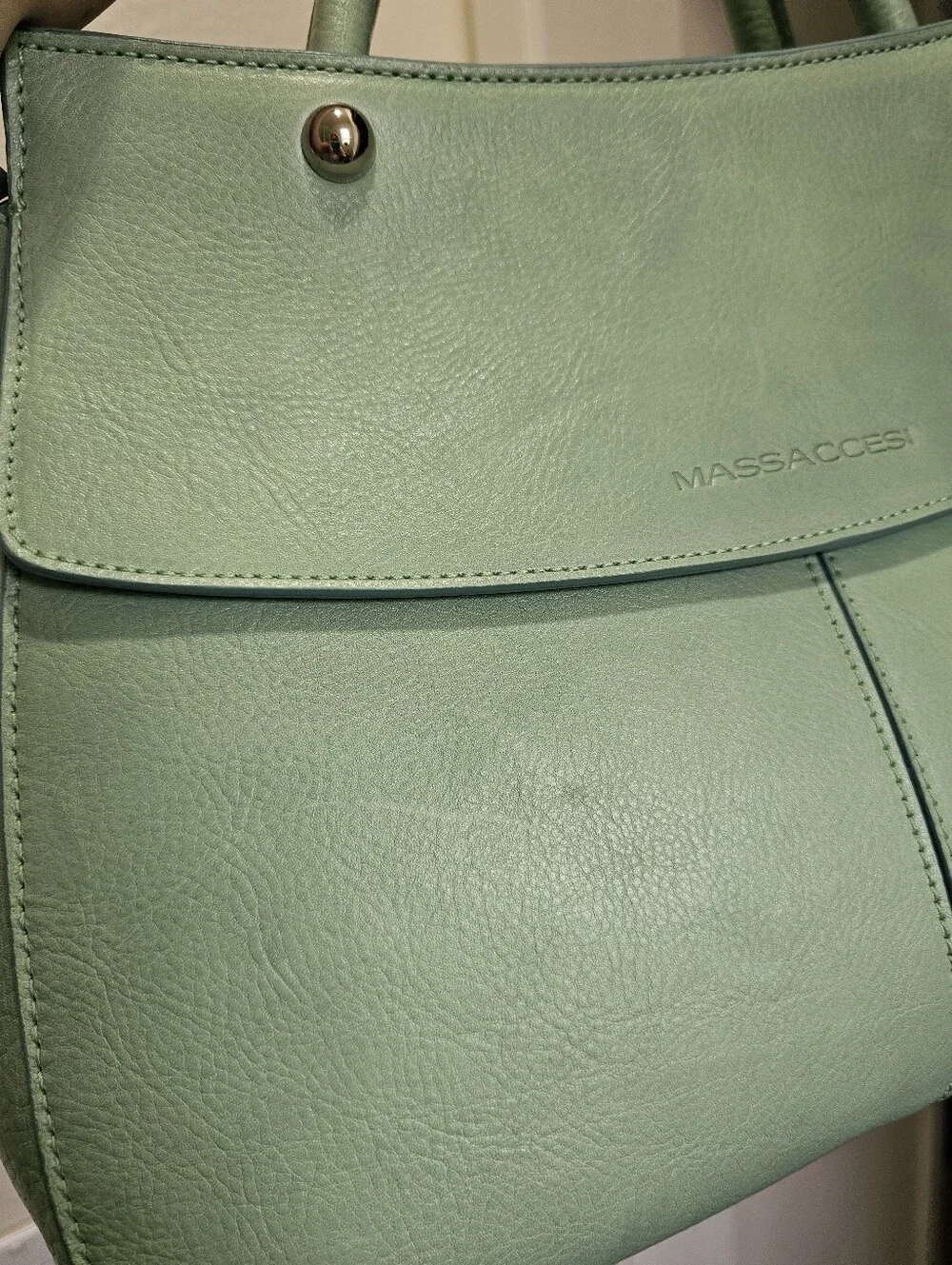 Massaccesi Mint Green Handmade Vachetta Leather Charlotte Satchel GUC